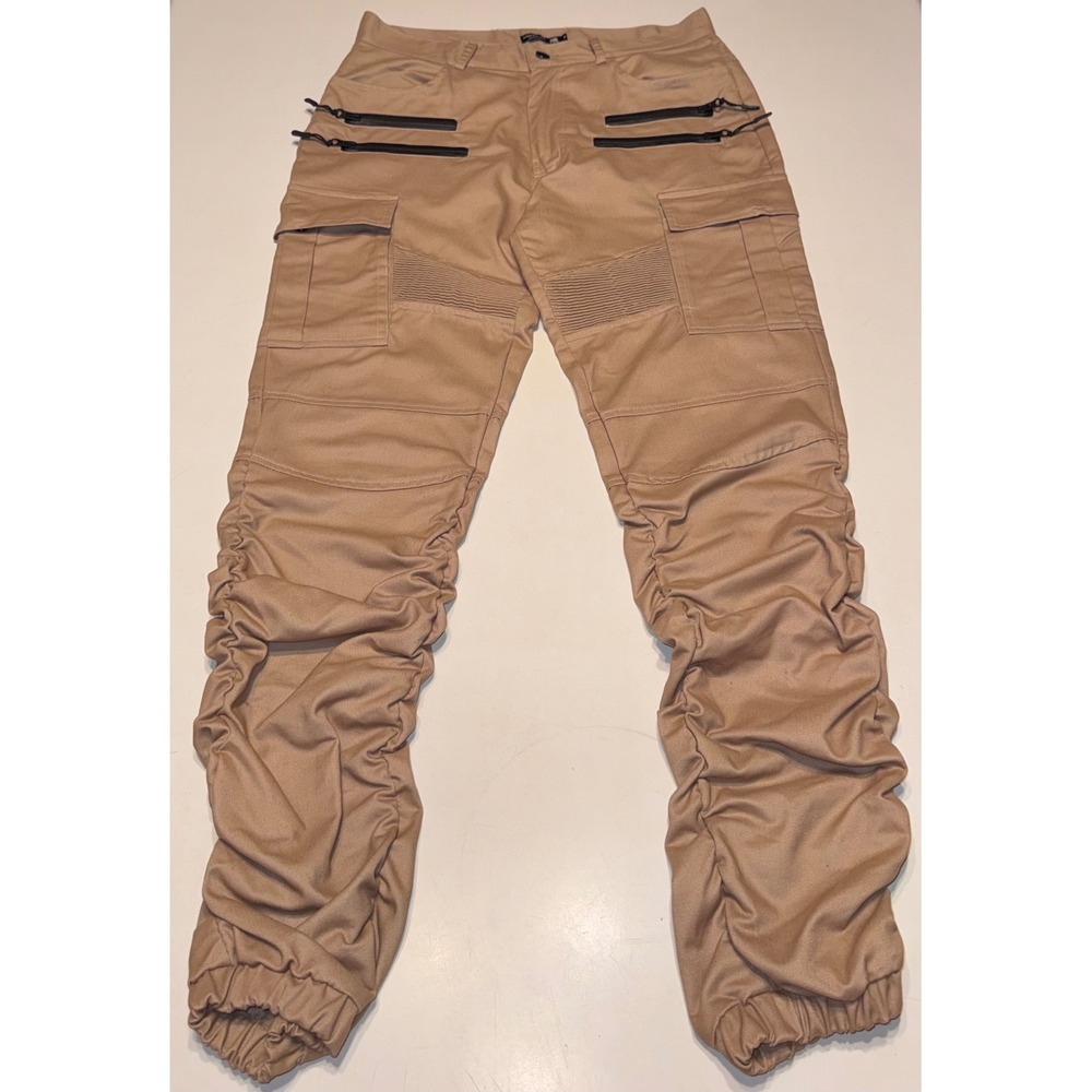 American Stitch UNIQUE Men Tan Khaki Stacked Moto Biker Cargo Jogger Pant Size S